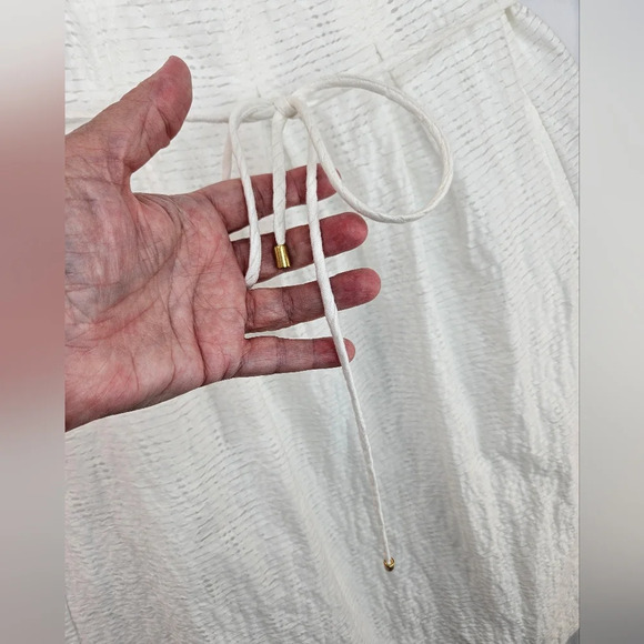 Pappagallo Women Natural White Seersucker Summer Dress Sz 10 Pockets - Picture 5 of 14